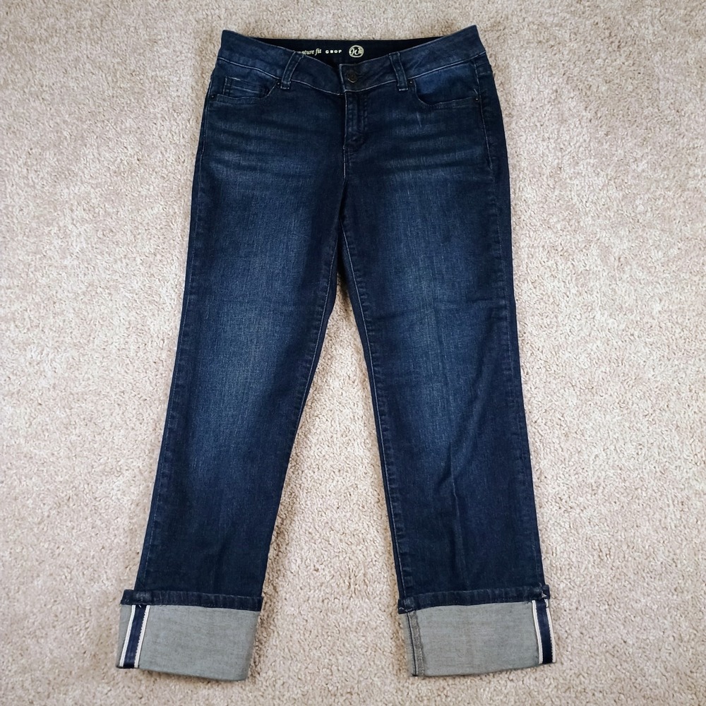 W62 Signature Fit Crop Jeans Womens 4 Dark Wash Cuffed Selvedge Style Stretch...